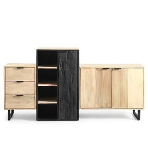Modern <b>Rustic</b> Solid Wood Modular <b>Sideboard</b> with Drawers Shelves Cabinet Doors 5 ft Storage for Living Room Home Furniture - Product Image 1