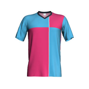 Camiseta Deportiva para Hombre con Bloques de Color y Cuello en V, Azul y Rosa, de Secado Rápido - Product Image 1