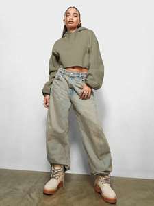 Sweat à capuche court pour femme, couleur olive, en mélange de coton, coupe décontractée oversize, style streetwear - Product Image 6