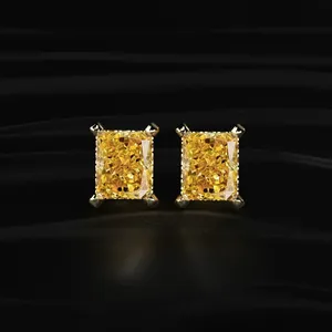 Pendientes de Diamante Amarillo Corte Radiante Cultivado en Laboratorio, Oro 2.1 CT, Joyería Elegante para Aniversario, de Proveedor Indio - Product Image 1