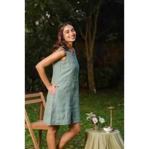 Vestido Casual de Verano para Mujer, Sin Mangas, 100% Algodón, Cierre de Botones al Frente, Corte en A, Largo hasta el Suelo, Cintura Natural, Bolsillos, Ecológico - Product Image 5