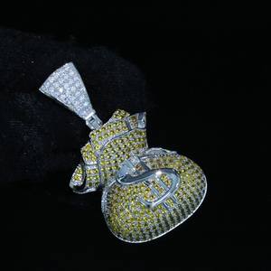 Colgante de moissanita chapado en rodio estilo Hip Hop con diseño de bolsa de dinero, plata de ley 925, joyería de moda urbana para hombre - Product Image 2