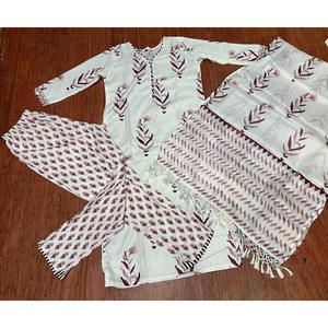 กางเกงทำงานพิมพ์ลายผ้าฝ้ายเนื้อนุ่มดีไซเนอร์พร้อม dupatta สีขาว - Product Image 2