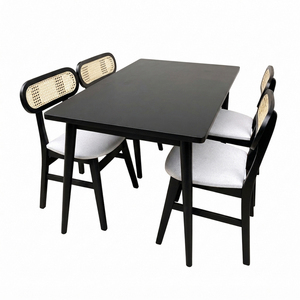 Ensemble de mobilier de véranda en rotin noir, finition moderne en teck, dossier en rotin de qualité supérieure, siège rembourré, 5 pièces, mobilier d'intérieur - Product Image 3