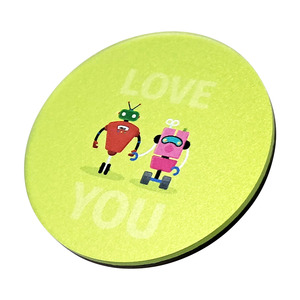 Imán Decorativo Redondo de Acrílico con Pareja de Robots Verdes para Refrigerador, Adhesivo para Boda - Product Image 3