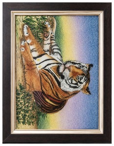 Handmade Indian Gemstone Dust Tiger Wall Art Painting <b>Framed</b> Royal Bengal Wildlife Animal Portrait <b>Canvas</b> Glass Board Craft Art - Product Image 2