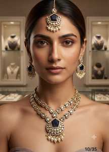Conjunto de collar de perlas Kundan chapado en oro antiguo tradicional con aretes de piedra rubí, conjunto de joyería para novias, bodas y fiestas para mujer. - Product Image 5