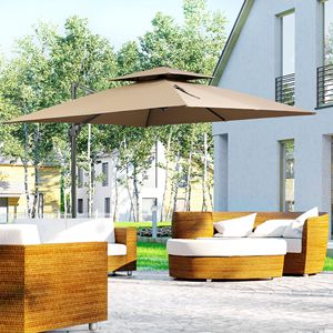Ombrellone da Patio a Sbalzo da 3 Metri con Base, Doppio Tetto, in Alluminio, Rotazione a 360 Gradi, Inclinazione Facile, 8 Razze - Product Image 2