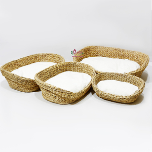 Panier pour animaux de compagnie en jacinthe d'eau écologique tendance, lit ovale pour chien et chat avec doublure - Product Image 4