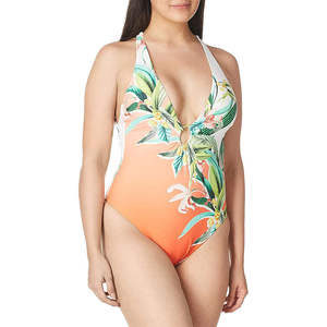 Maillot de bain une pièce à imprimé floral de haute qualité pour femme, sexy, col en V, tenue de plage estivale, vente en gros, maillot de bain personnalisé, uniforme - Product Image 1