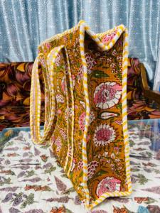 Women Handmade Quilted Cotton <b>Boho</b> Style Tote <b>Bag</b> Mustard for Drawstring Closure Large Shoulder Carry for Retail Export Alif - Product Image 5