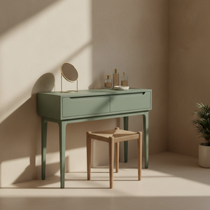 Table console ronde moderne en chêne massif avec 2 tiroirs, meubles de salon écologiques pour les espaces modernes - Product Image 3