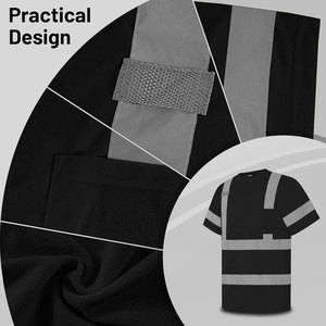 T-shirt de travail pour homme gris foncé haute visibilité, réfléchissant, anti-plis, certifié CE, en polyester, uniforme de sécurité pour la construction avec poches pour les travailleurs - Product Image 3
