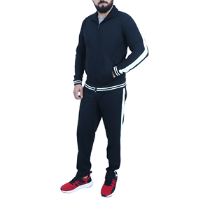 Men's <b>Black</b> Zip Up Tracksuit Set Stand Collar Jacket <b>And</b> Pants <b>White</b> <b>Stripe</b> Sporty Outfit - Product Image 1