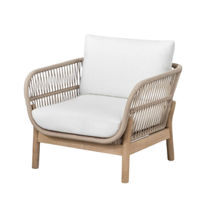 Sillón de jardín tipo lounge de madera de teca con cojín impermeable extraíble y cuerda para muebles de jardín para el hogar. - Product Image 2