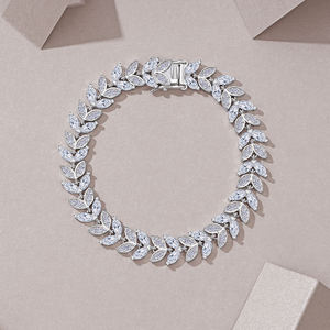 Sterling Silver Moissanite Tennis Bracelet Marquise Leaf Vine Design Sparkling Bridal Jewelry <b>Gift</b> for Women - Product Image 2