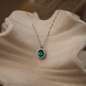 Collier en émeraude véritable, argent sterling 925, plaqué or 14 carats, bijoux en émeraude de laboratoire authentique, cadeaux d'anniversaire pour elle - Product Image 3