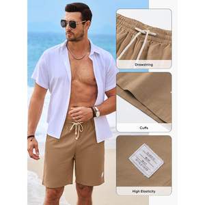 2025 <b>Men's</b> Linen Cotton 7\" Summer Beach <b>Shorts</b> with Pockets Casual Elastic Waist Drawstring & Knee Length XS Size Lightweight - Product Image 6