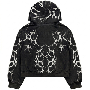 Sudadera con capucha unisex personalizada con cremallera completa, bolsillo con pedrería, lavado mineral, estilo streetwear, estampado gráfico, corte holgado y corto, de forro polar para invierno - Product Image 3