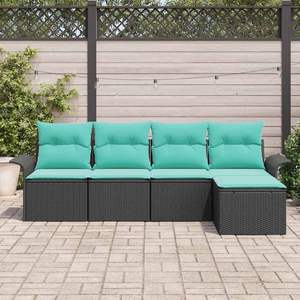 Ensemble de canapés de jardin en polyrotin noir, 5 pièces, avec rangement, meubles d'extérieur confortables et élégants - Product Image 3