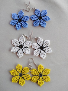 Handmade Floral Beaded Drop <b>Earrings</b> Embroidered <b>Dangle</b> <b>Earrings</b> <b>Black</b> Gold Blue Statement Jewelry for Party - Product Image 4