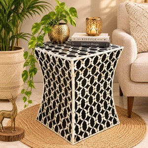 Table d'appoint décorative légère en os incrusté fait main, motif floral, pour salon, chambre à coucher, mobilier de maison - Product Image 1