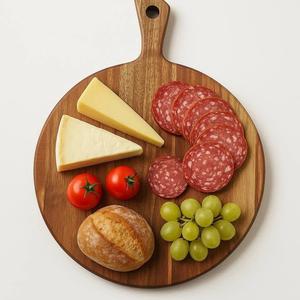 Planche à découper ronde en bois d'acacia de qualité supérieure, épaisse, durable, compatible couteaux, finition lisse, avec poignée et corde de suspension, idéale pour la découpe - Product Image 3