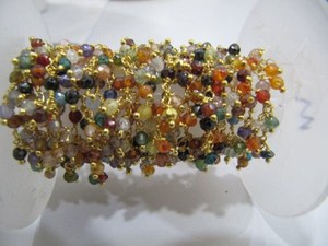 Multi Color Cubic Zirconia Rondelle Faceted 3-4mm Beaded Rosary <b>Wire</b> Wrapped Dangling Chain - Product Image 4