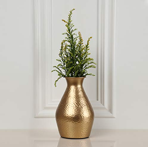 Antique textured <b>gold</b> metal flower <b>vase</b> showcasing a classic teardrop silhouette, available at wholesale prices. - Product Image 3