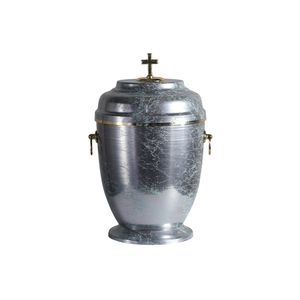 Urne funéraire chrétienne religieuse en bronze métallisé texturé avec croix polie en tête et poignées en anneaux - Product Image 4