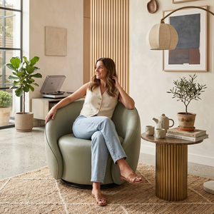 เก้าอี้พักผ่อนหรูหรา Mikahome หุ้มเบาะหนัง PU ปรับเอนได้ 360 องศา หมุนได้ โครงเหล็กแข็งแรง พร้อมพนักพิงไม้ - Product Image 2