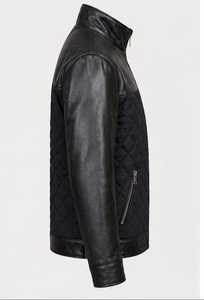 Veste en cuir noir matelassée pour homme, col montant, fermeture éclair, manches classiques - Product Image 3