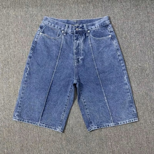 Shorts de mezclilla de verano de cintura alta personalizados, estilo occidental urbano, lavado a la piedra, azul lavado, corte holgado, hasta la rodilla - Product Image 2