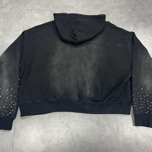Sweat à capuche personnalisé effet délavé avec strass, design tendance, qualité supérieure, 100 % coton molletonné, style streetwear - Product Image 2