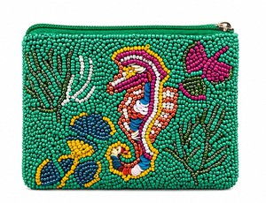 Beaded Wristlet Women's Bohemian Zipper Closure Handbag Green Seahorse Pattern Decorative Clutch Daily Use - Product Image 2