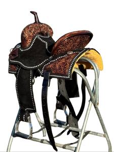 Square <b>Skirt</b> <b>Tooled</b> White Buckstitch Leather Horse Saddle Portable Western Riding Horse Saddle Western Saddles for Horses - Product Image 2