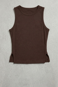 Débardeur dos nageur couleur unie, coupe ajustée personnalisée, fente latérale, col rond, sans manches, pour femme, gilet d'été, camisole basique coupe slim, ODM - Product Image 4