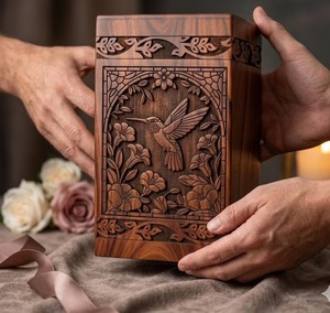 Handcrafted Rosewood Cremation Urn <b>for</b> Human <b>Ashes</b> Hummingbird Engraved Wooden Memorial <b>Box</b> Eternal Turquoise River Rosewood - Product Image 5