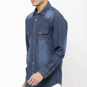 Chemises en jean pour hommes, fournisseur de vêtements en jean pour tous les jours, fabricant de chemises en jean pour hommes sur mesure avec surpiqûres contrastées - Product Image 4