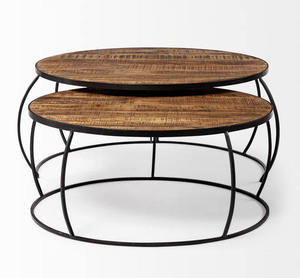 Mesa de Centro Moderna con Diseño de Alambre, Tapa de Madera y Estructura Metálica para Sala de Estar y Decoración de Villas - Product Image 2