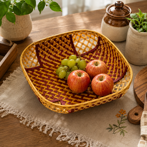 Cesta de Carrom de Bambú Hecha a Mano |   Cesta Decorativa de Bambú Tejida |   Cesta Ecológica para Almacenamiento y Servicio, para Decoración del Hogar - Product Image 6