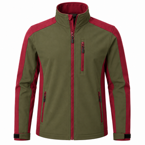 Veste softshell coupe-vent verte pour homme avec empiècements bleu clair, col montant, style sportif, vêtement d'extérieur pour l'automne - Product Image 6