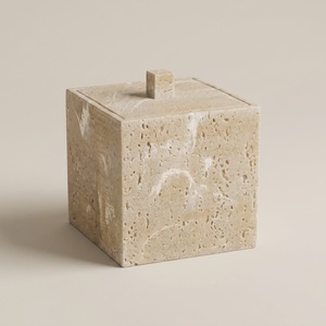fluted toronto brown airtight <b>storage</b> <b>jar</b> marble canister ball handle lid natural stone <b>kitchen</b> container tea coffee sugar <b>jar</b> - Product Image 2