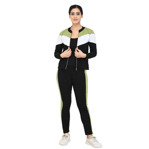 Women's Color Blocking Tracksuit Set Full Sleeve Zipper Sporty Style Breathable Spandex <b>Polyester</b> <b>Joggers</b> With Side Pockets - Product Image 1