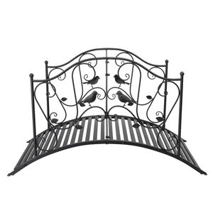 Ponte da Giardino in Ferro Nero 119*67*71cm con Motivo a Uccelli e Ringhiera Arcuata, Elegante Ornamento da Giardino - Product Image 3