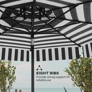 Parasol de marché d'extérieur noir de 2,6 m (8,6 pi) avec protection UPF 30+, design inclinable, élégant, pour terrasse et bases de parasol - Product Image 6