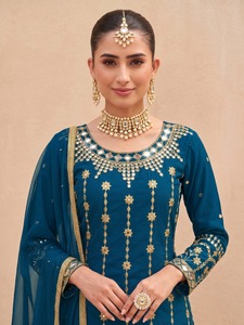Salwar Kameez de créateur pour femme en soie britaline lourde et douce avec broderie miroir véritable – Achetez directement auprès du fournisseur au prix d'usine - Product Image 4