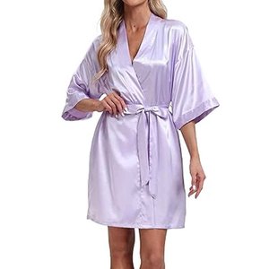 Plain Satin Polyester <b>Robes</b> Wholesale Women Kimono Bridal Bathrobe Bridesmaid Wedding Sleepwear Party <b>Beach</b> V-neck Custom Logo - Product Image 1