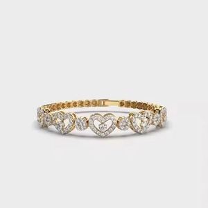 Heart & Dots Moissanite Studded <b>Bangle</b> <b>Bracelet</b> 18K Yellow Gold for Certified Unisex Trendy Butterfly Shape - Product Image 1