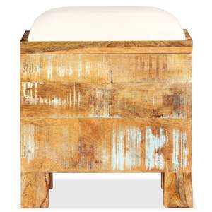 Coffre de rangement en bois massif recyclé avec assise blanche, mobilier de salon marron - Product Image 2
